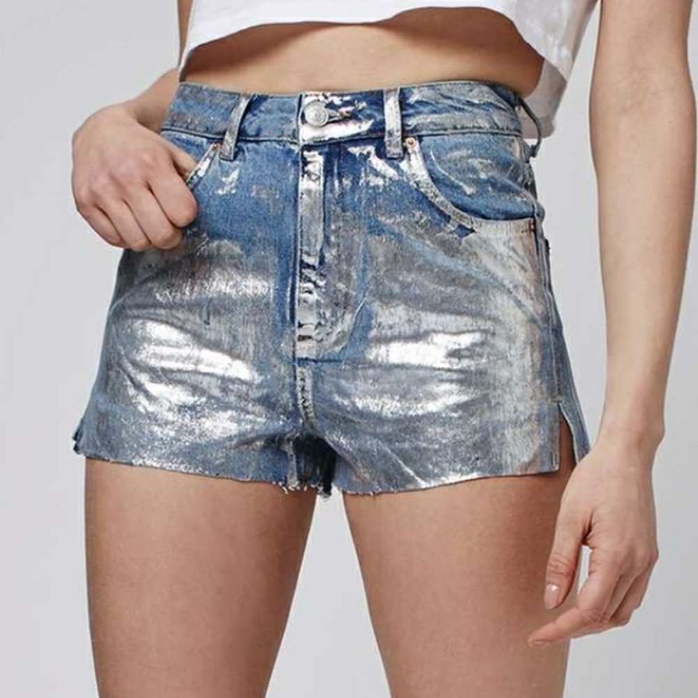 Topshop MOTO Metallic Mom Shorts